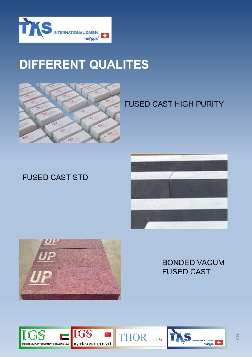FUSED CAST HIGH PURITY<br />BONDED VACUM<br />FUSED CAST<br />FUSED CAST STD