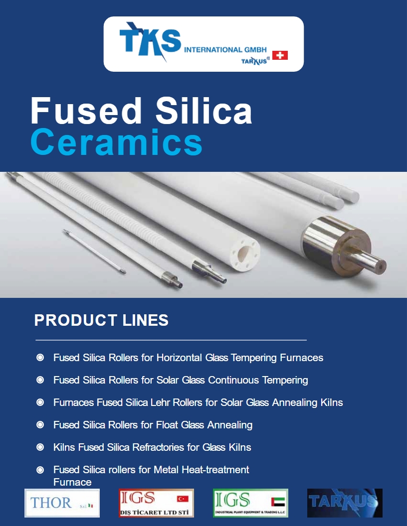 Product lines:<br />Fused Silica Rollers for Horizontal Glass Tempering Furnaces<br />Fused Silica Lehr Rollers for Solar Glass Annealing Kilns<br />Fused Silica Rollers for Float Glass Annealing Kilns<br />Fused Silica Refractories for Glass Kilns<br />Fused Silica rollers for Metal Heat-treatment Furnace<br />Fused Silica Rollers for Solar Glass Continuous Tempering Furnaces